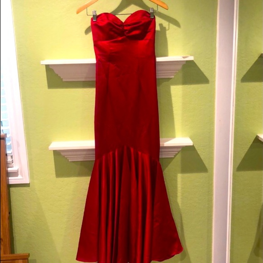 Satin red mermaid gown. Worn once.